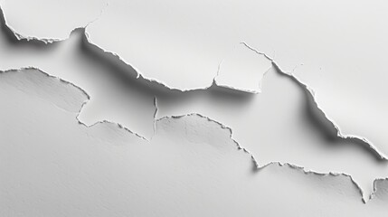 Abstract Close-Up of Torn White Paper with Uneven Edges and Shadows

