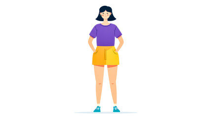 Young woman standing with hands in pockets, modern cartoon illustration
