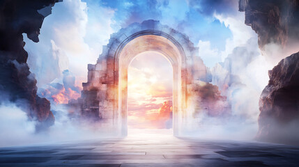 Fototapeta premium Mystical Stone Archway: A Dreamlike Digital Painting. AI Generated