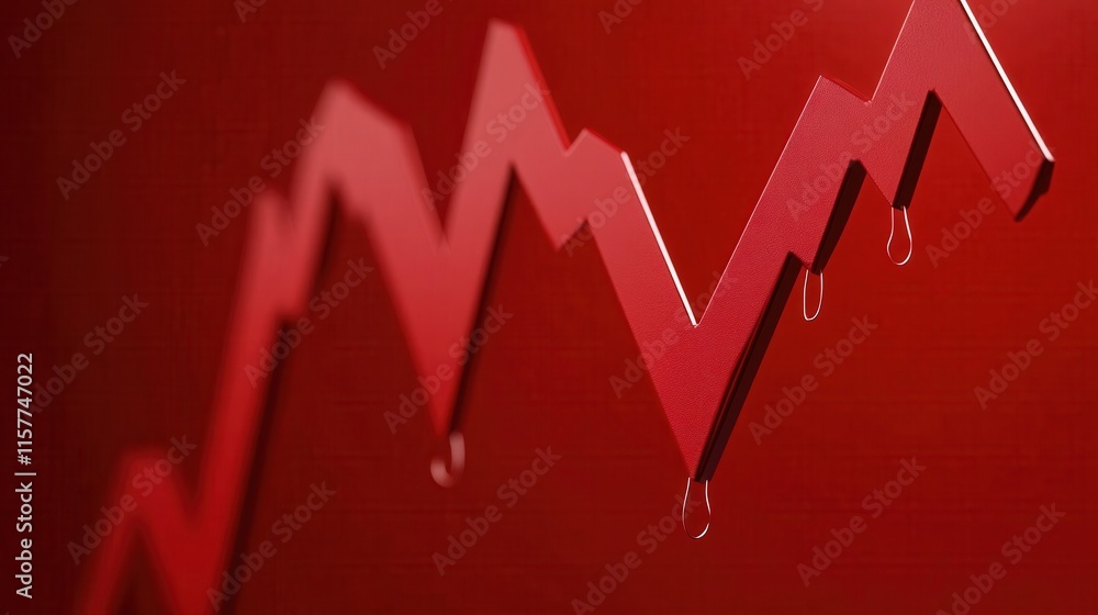 Poster Red Arrow Graph with Water Drops Symbolizing Decline in Financial Performance
