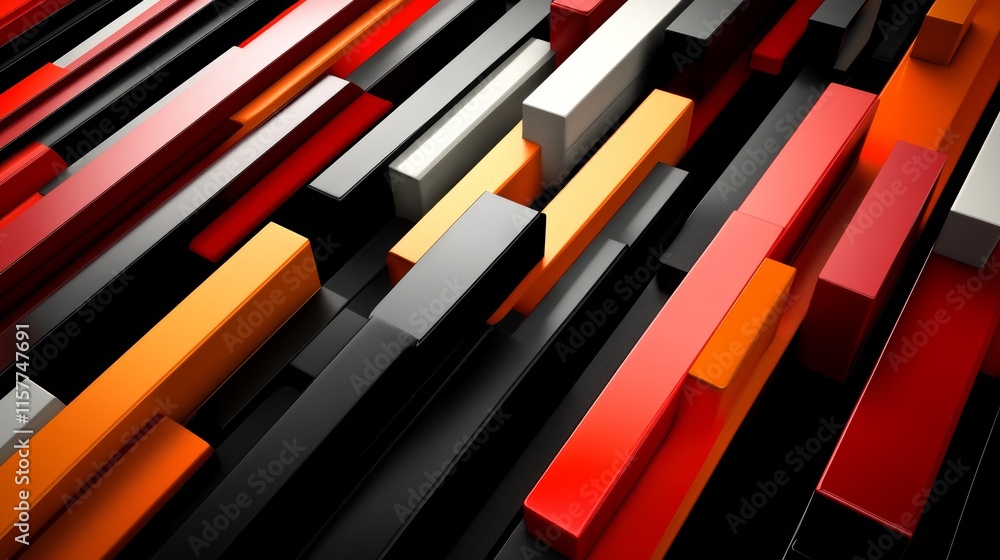 Poster abstract 3d background with red, black, and orange blocks.