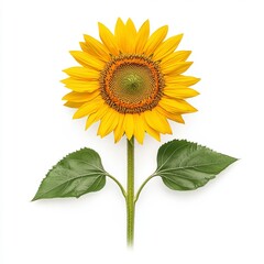 Obraz premium Vibrant sunflower with yellow petals and green leaves, symbolizing warmth and positivity in nature's beauty.