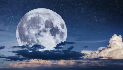 Captivating Full Moon Illuminating Clouds and Stars in the Night Sky A Breathtaking View of Celestial Beauty and Tranquility Under the Moonlit Sky