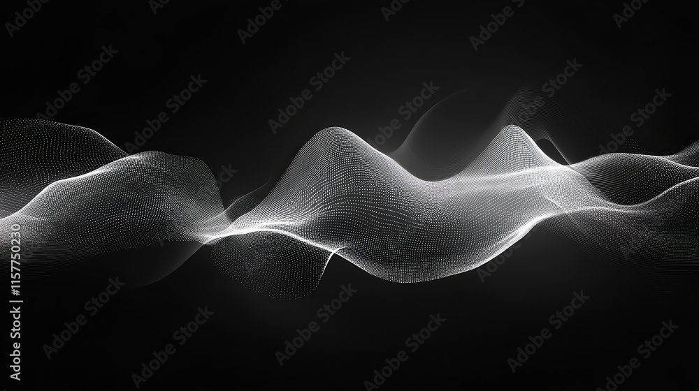 Poster abstract grayscale waves, flowing motion, dynamic energy.