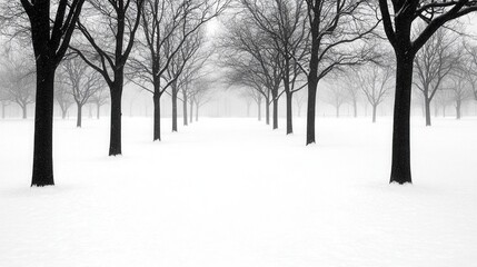 Tranquil Winter Scene of Bare Trees Lined in Soft White Snowfall