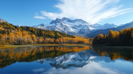 Fototapeta premium Autumn Mountain Lake Reflection: A Breathtaking View