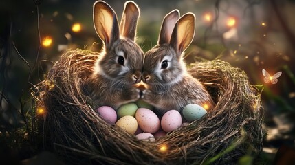 Nest mit zwei H&auml;schen und Eiern