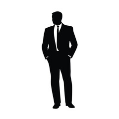 a black silhouette of a man in a formal attire