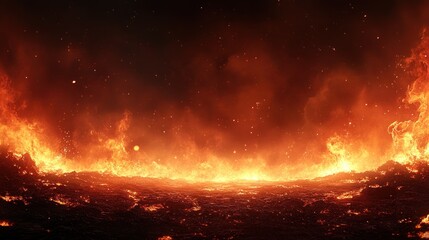 Fototapeta premium A fiery landscape depicting molten lava and intense heat, evoking a sense of danger and power.