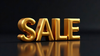 Golden sale sign on black background reflecting light