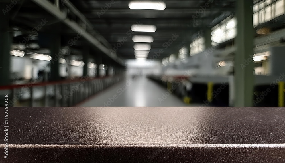 Aufkleber clean, metallic assembly line surface with blurred dynamic factory background a modern industrial sc