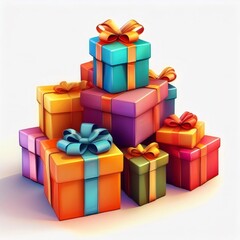 Obraz premium Colorful gift boxes stacked neatly, adorned with ribbons and bows, radiating celebratory holiday cheer and anticipation