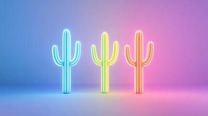 Obraz premium Neon Cactus Art in Vibrant Colors Against a Gradient Background