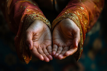 A close up of a person's hands holding something in their palms