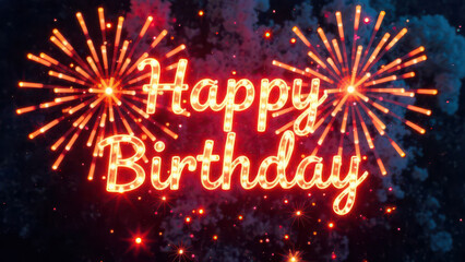 Happy birthday celebration with fireworks display in the night sky