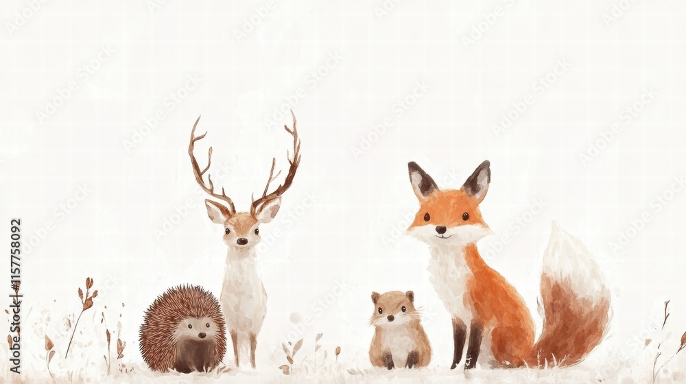 Aufkleber forest animals gather in a serene setting during a tranquil afternoon in natures beauty. generative 