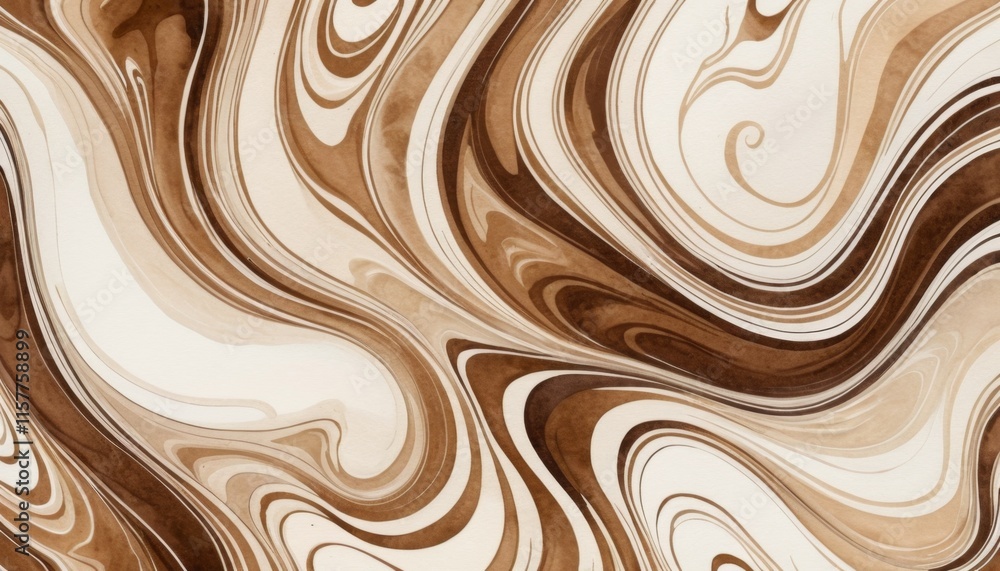 Aufkleber mocha mousse abstract pattern with swirls and curves in warm brown tones on a light background creat