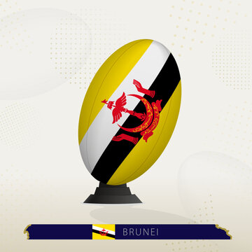 Brunei Rugby Ball on Rugby Kicking Tees with Modern Design.