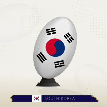 South Korea Rugby Ball on Rugby Kicking Tees with Modern Design.