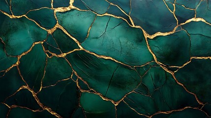 Stunning Teal and Gold Crackle Texture Digital Painting: Luxurious Abstract Art. AI Generated