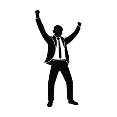 a black silhouette of a man standing with his arms raised in the air