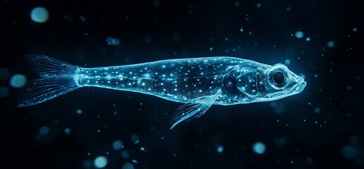 A translucent fish glows against a dark background, showcasing ethereal beauty.