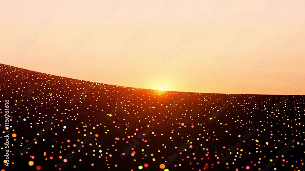 Poster camera pans across a wave of multicolor polka dots in varying sizes creating a lively and warm desig