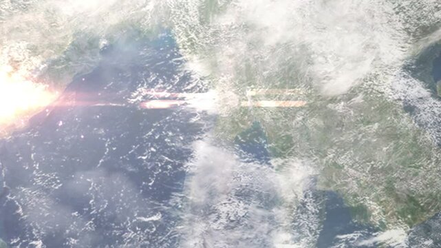 Zooming in on Pathein, Myanmar frome space - Perfect for Travel Intros and Backgrounds. Realistic 3D Animation.