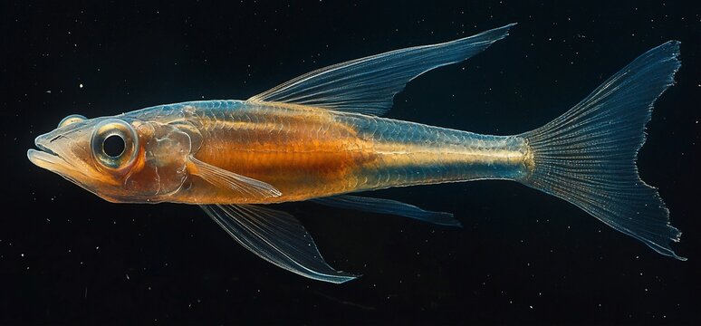 A transparent fish showcasing its unique anatomy and coloration.