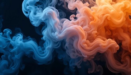 Fototapeta premium Vibrant Blue and Orange Smoke Steam on Black Background with Fog Texture