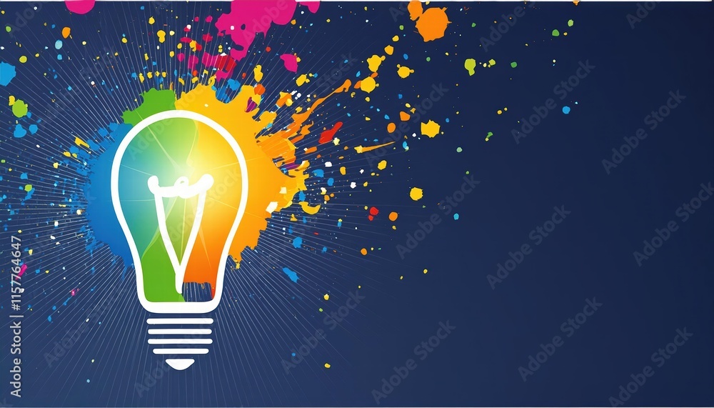 Poster creative light bulb explodes with colorful paint a vibrant representation of new ideas and brainstor