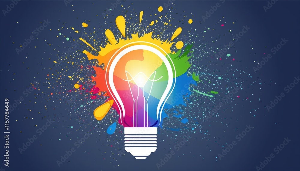 Poster creative light bulb explodes with colorful paint a vibrant representation of new ideas and brainstor