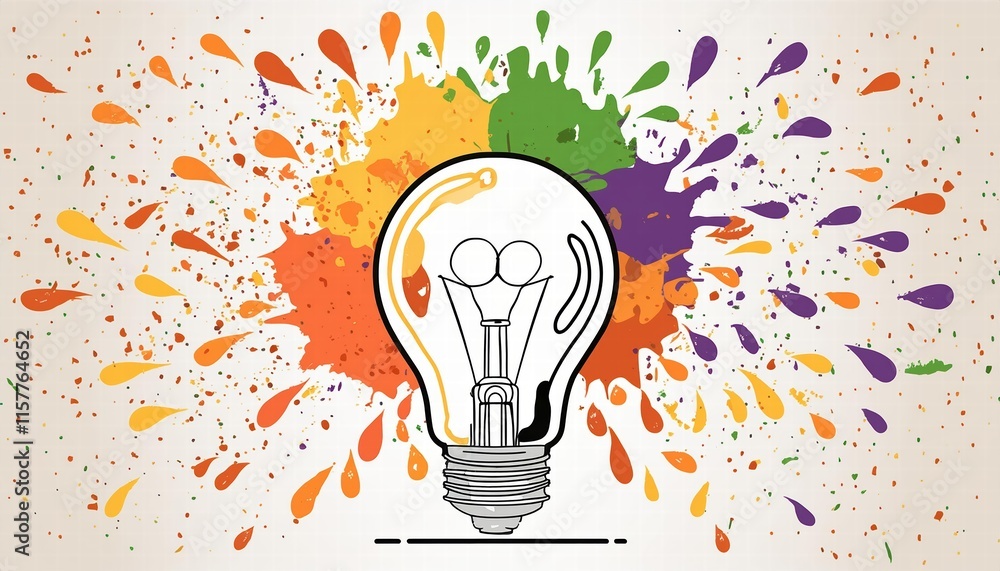 Poster creative light bulb explodes with colorful paint a vibrant representation of new ideas and brainstor