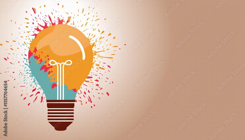 Poster creative light bulb explodes with colorful paint a dynamic representation of new ideas and brainstor