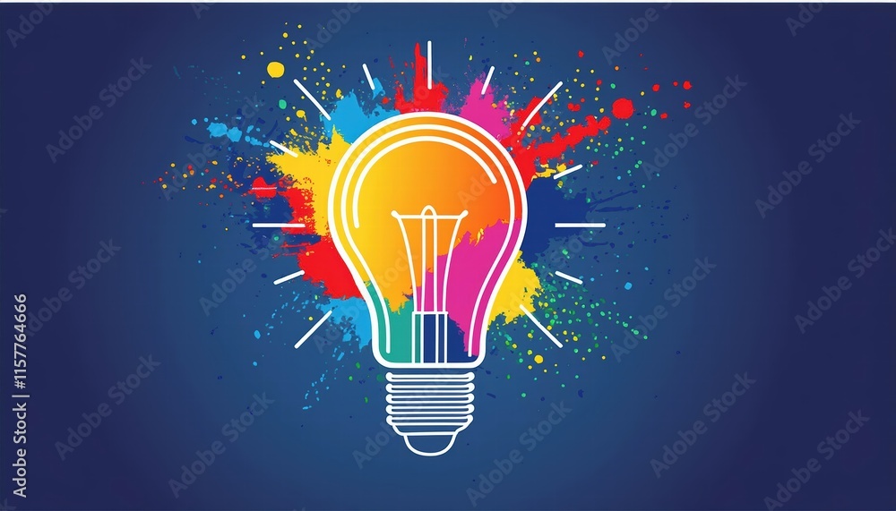 Poster creative light bulb explodes with colorful paint a vibrant representation of new ideas and brainstor