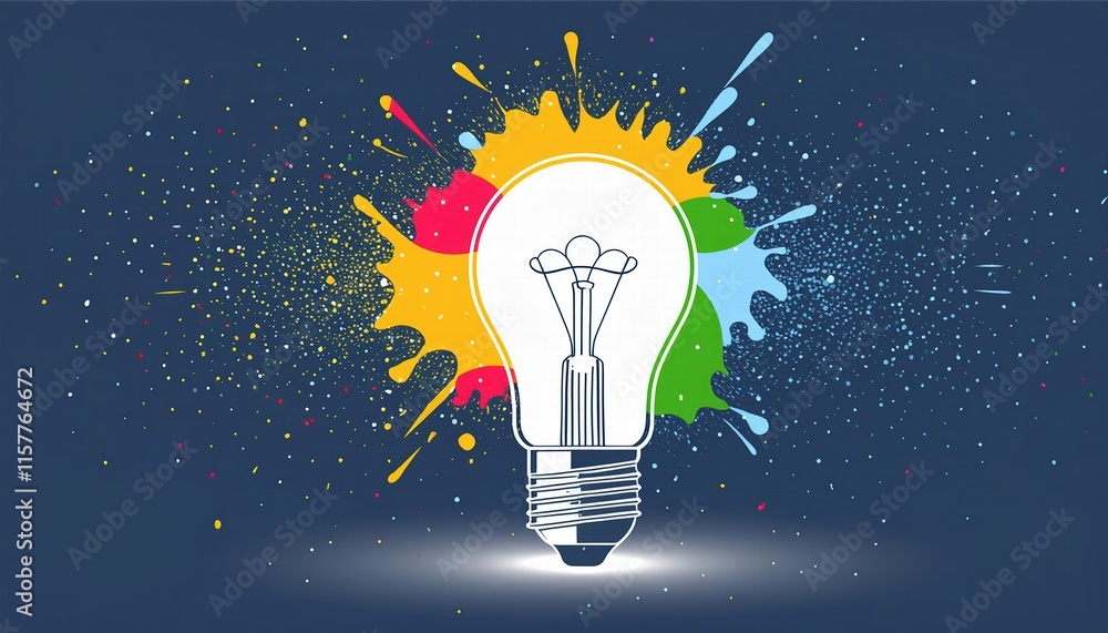 Poster creative light bulb explodes with colorful paint a vivid representation of new ideas and brainstormi