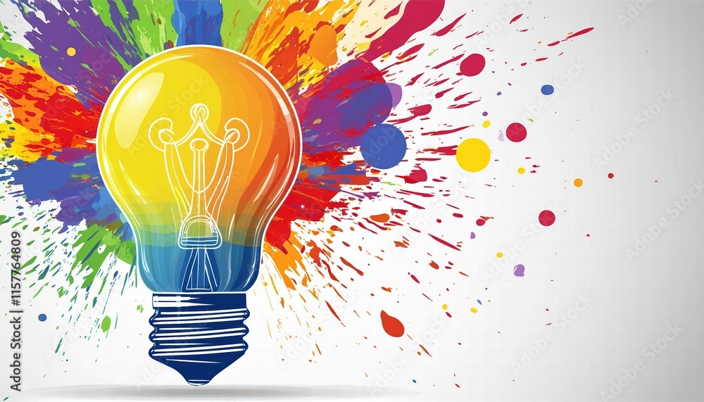 Poster creative explosion a light bulb bursting with vibrant paint and colors symbolizing new ideas and bra