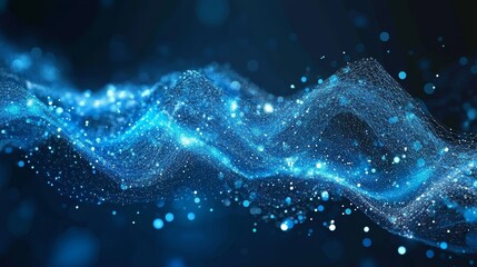 Abstract blue energy wave with particles