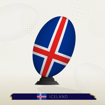 Iceland Rugby Ball on Rugby Kicking Tees with Modern Design.