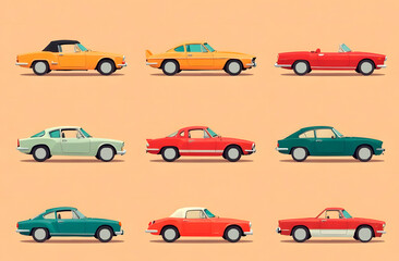 Naklejka premium Seamless pattern with retro cars on beige background. Wrapping paper concept. Vector illustration