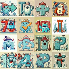 Cartoon Winter Monsters Lettering Typeface. AI generated illustration