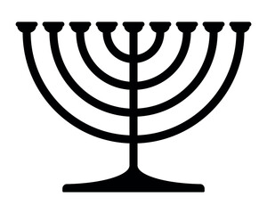 Hanukkah menorah, black and white vector silhouette illustration of hanukkiah nine-branched candelabrum