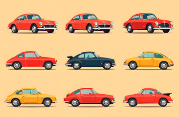 Fototapeta premium Seamless pattern with retro cars on beige background. Wrapping paper concept. Vector illustration