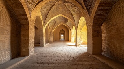 Fototapeta premium Ancient Brick Corridor with Vaulted Arches