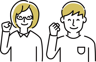 定番　伝わる 人物イラスト　男女2人ガッツポーズ