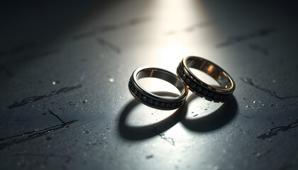Beautiful rings on grey background, grunge. isolated with white highlights