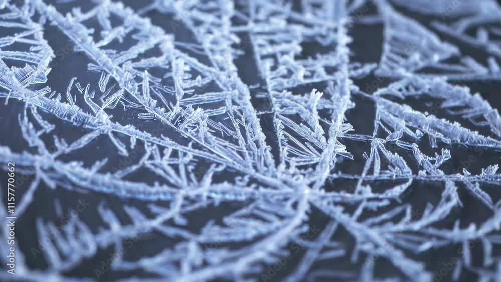 Poster intricate frost patterns on a surface forming delicate icy textures