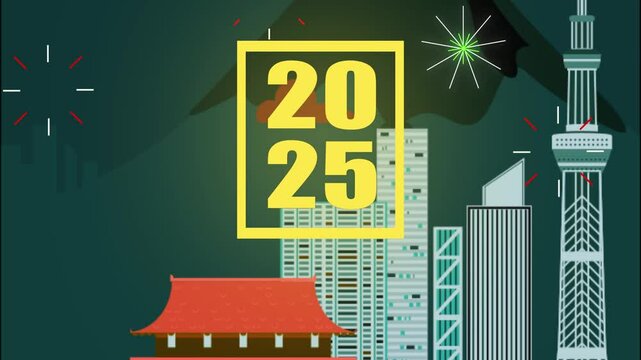 Count up to New Year 2025 with Paris as Backdrop and Fireworks.animated Illustration