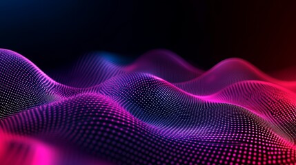 Abstract digital wave background. Pink, purple, and blue glowing particles.