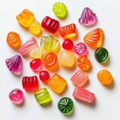 Colorful assorted hard candies on white.